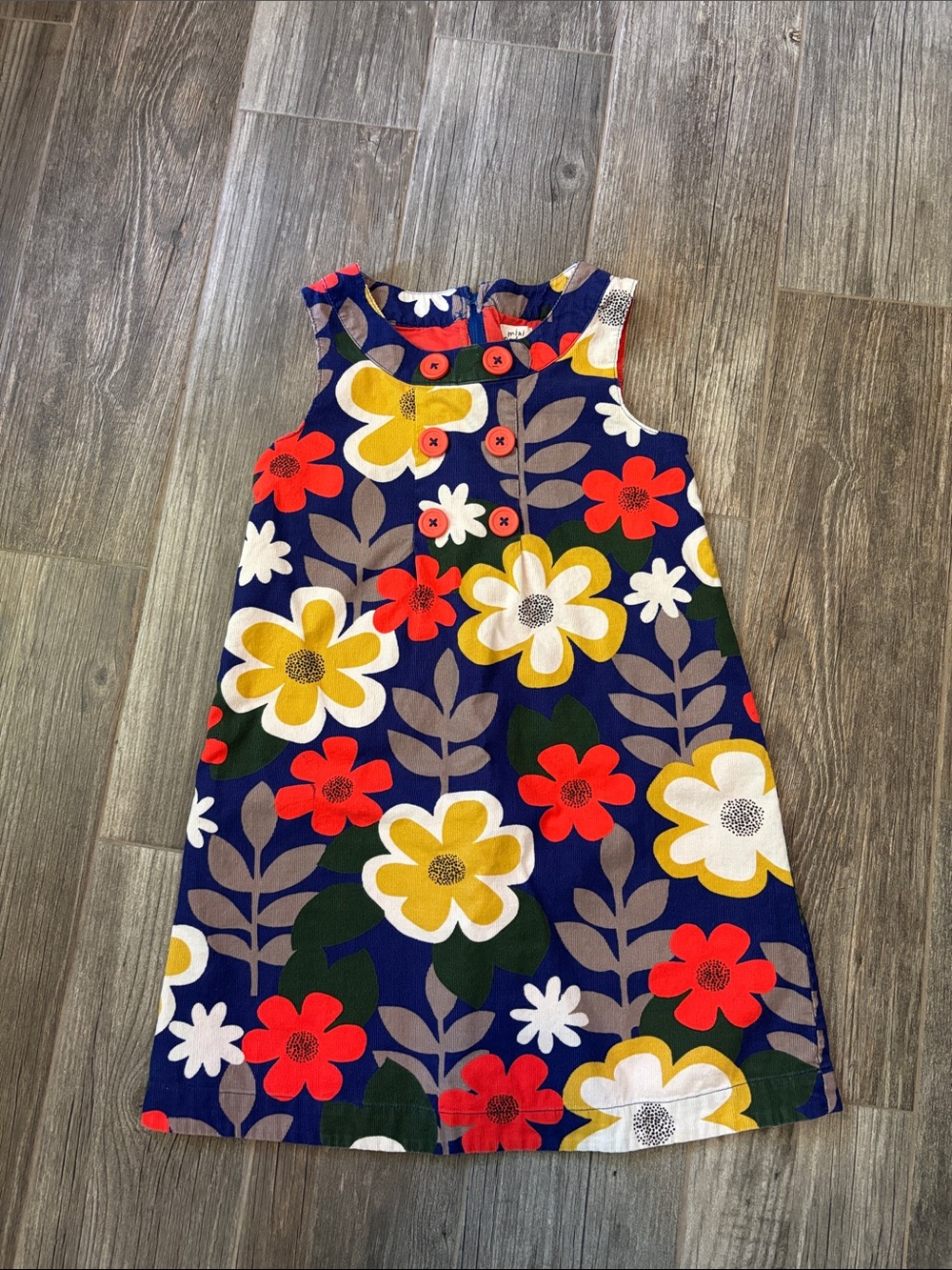 Mini Boden (Size 7/8yrs) Girls Navy Floral Shift Dress with Bright Blooms
